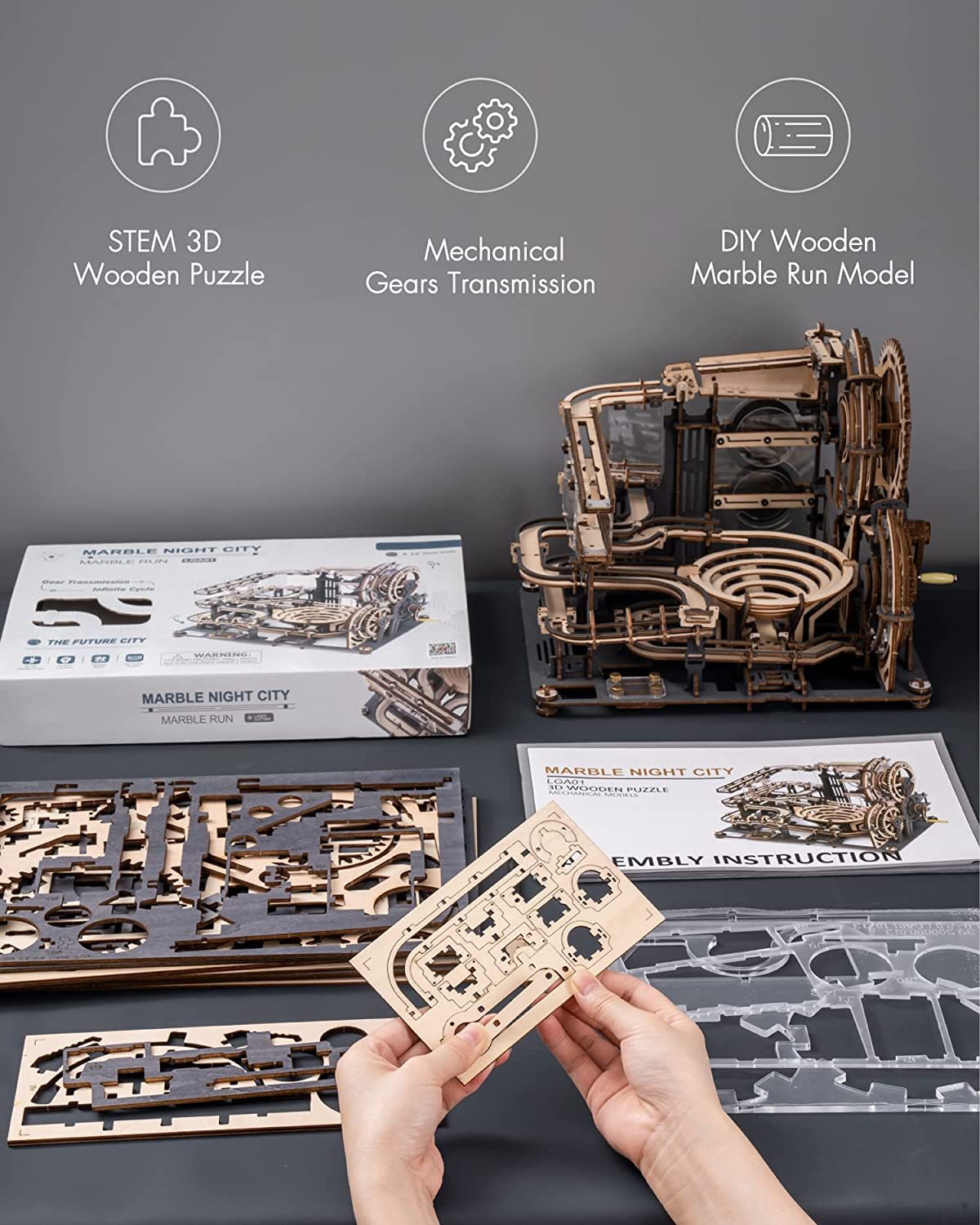 Wooden Marble Run Puzzle - Model Toys For Children Kids Birthday Gift