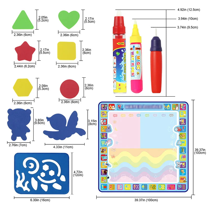 Toyzmagic Magic Water Drawing Mat, Toddlers Painting Coloring Pads - Toys for Kids