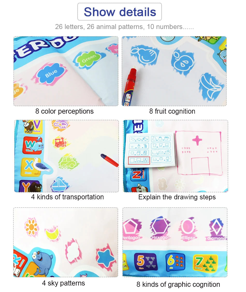Toyzmagic Magic Water Drawing Mat, Toddlers Painting Coloring Pads - Toys for Kids