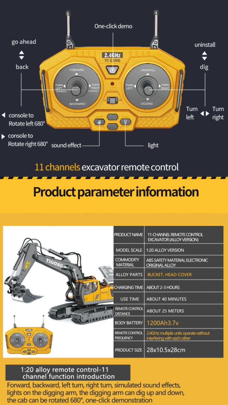 Remote Control Construction Vehicle – Realistic & Multi-Functional - Car Kids Toys Gifts