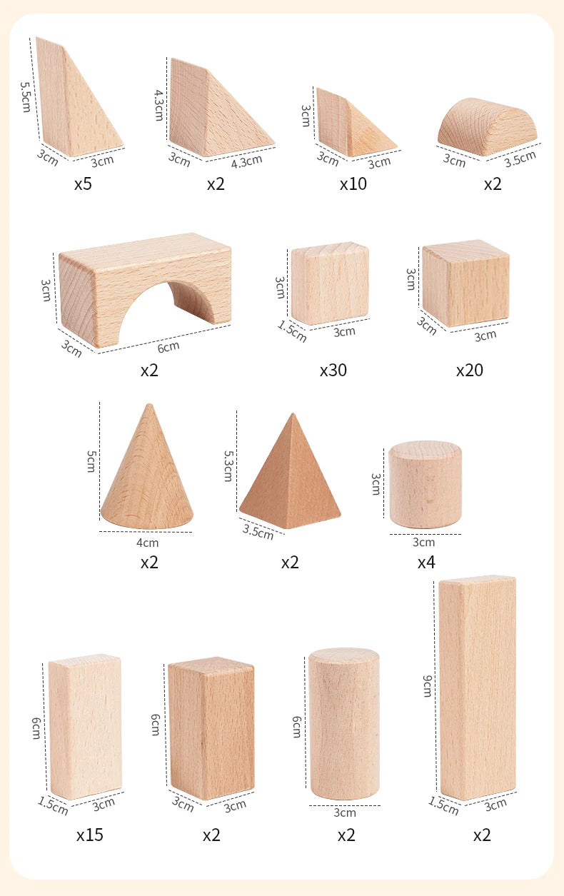 Montessori Natural Wood Building Blocks – 100-Piece Set Educational Toys