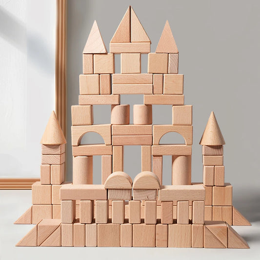 Montessori Natural Wood Building Blocks – 100-Piece Set Educational Toys