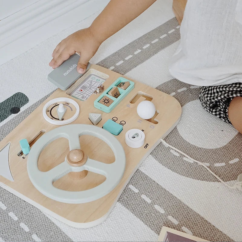 Montessori Wooden Busy Board - Interactive Car Dashboard Toy