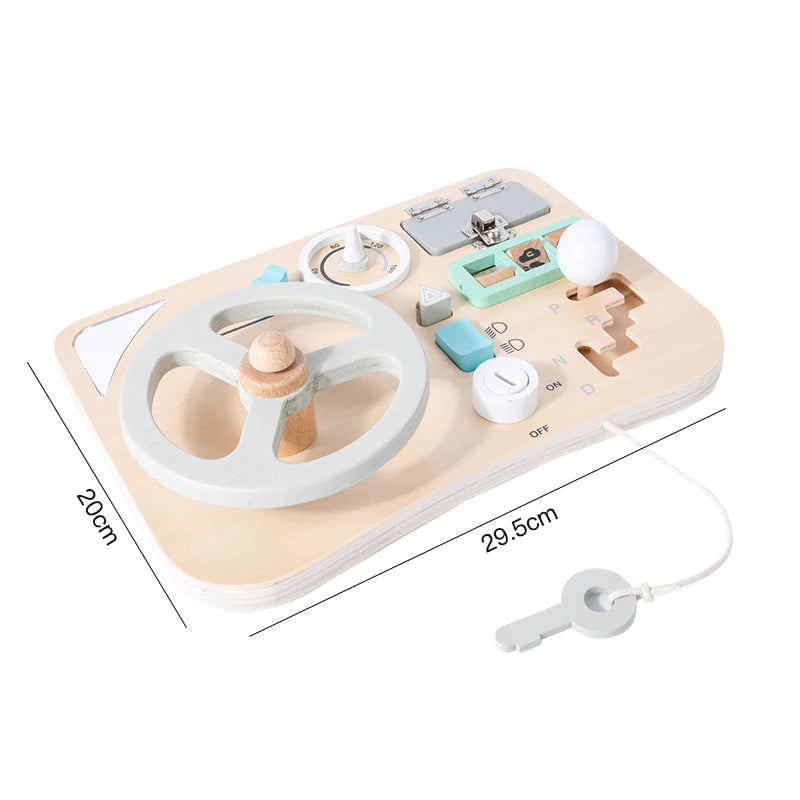 Montessori Wooden Busy Board - Interactive Car Dashboard Toy