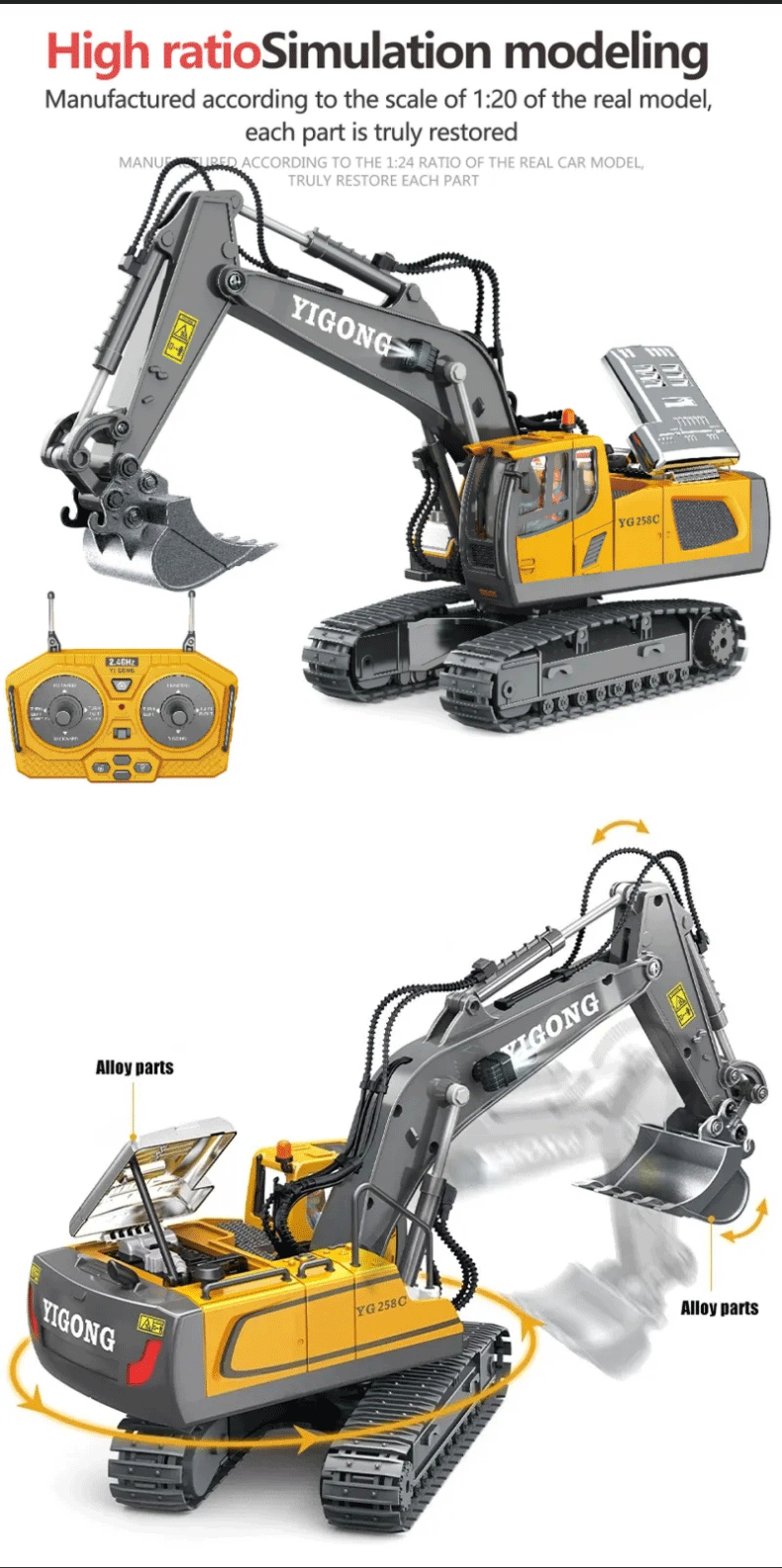 Remote Control Construction Vehicle – Realistic & Multi-Functional - Car Kids Toys Gifts