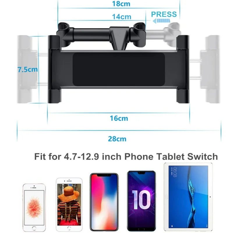 Universal Car Seat Headrest Mount – Adjustable Tablet &amp; Phone Holder