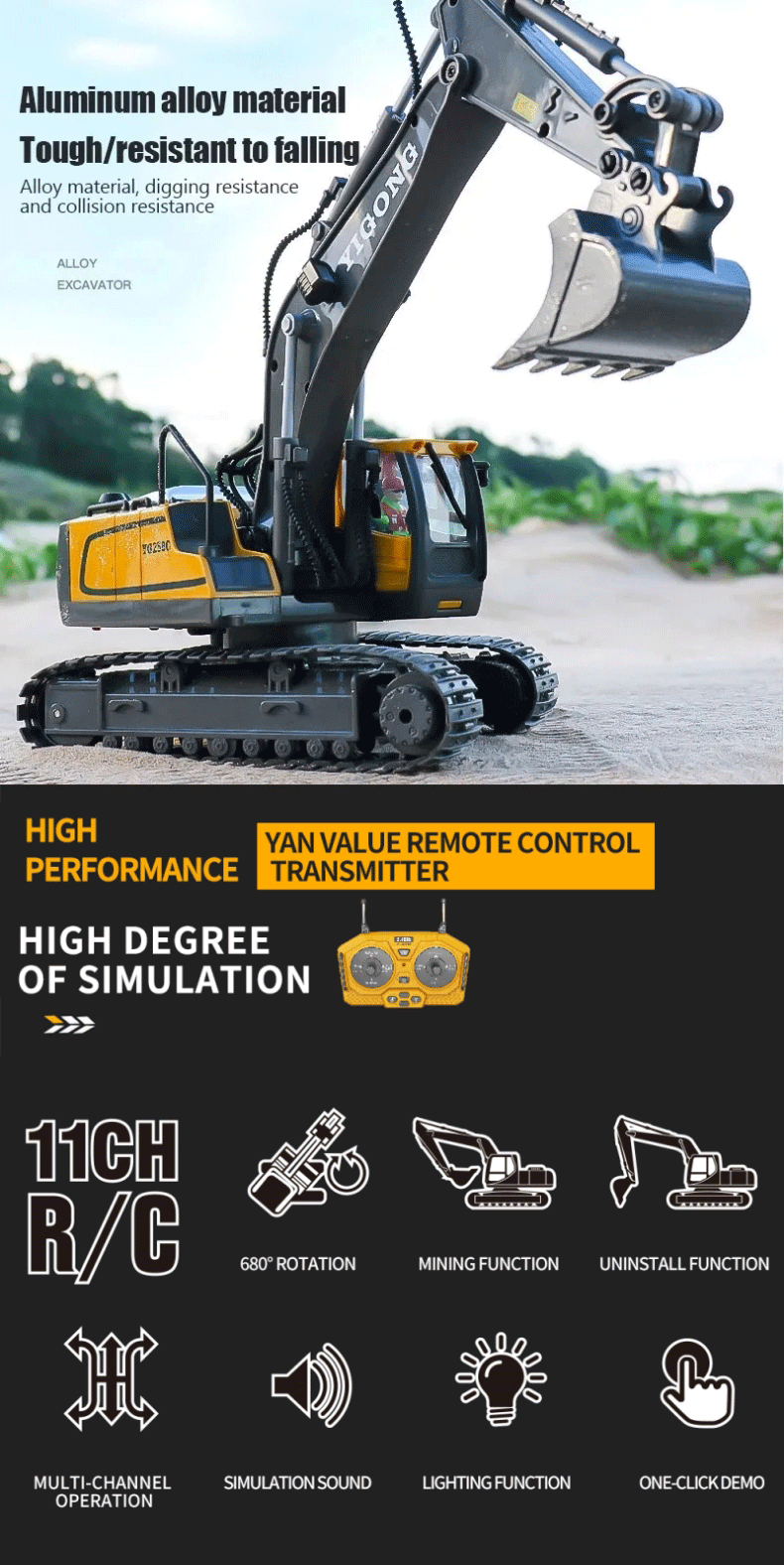 Remote Control Construction Vehicle – Realistic & Multi-Functional - Car Kids Toys Gifts