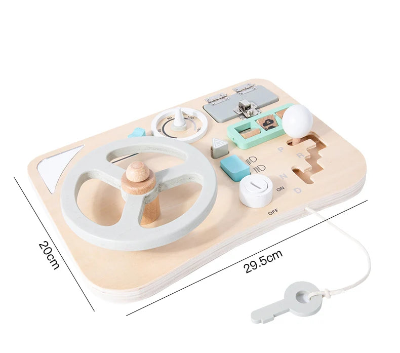 Montessori Wooden Busy Board - Interactive Car Dashboard Toy