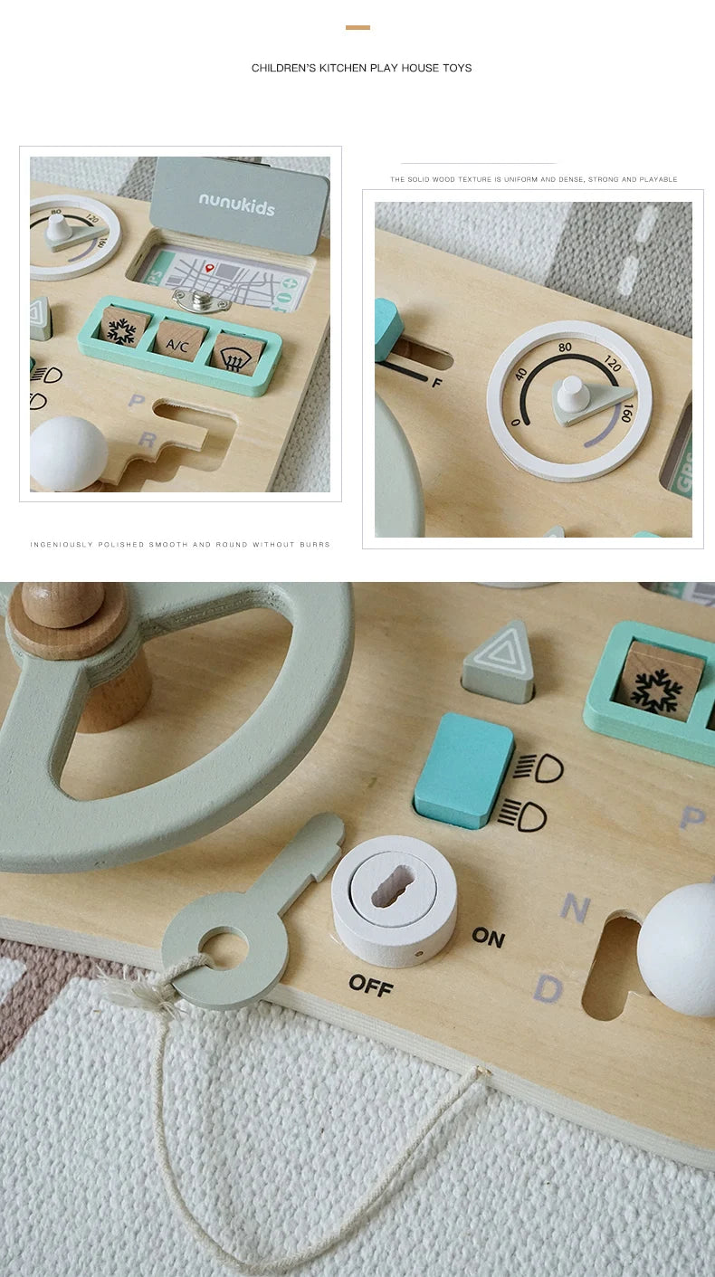 Montessori Wooden Busy Board - Interactive Car Dashboard Toy