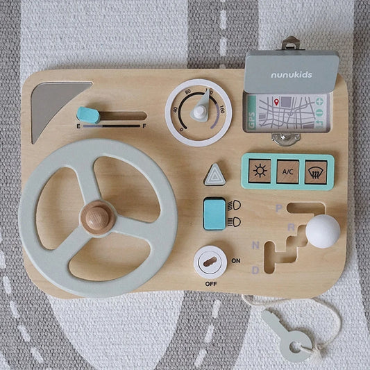 Montessori Wooden Busy Board - Interactive Car Dashboard Toy