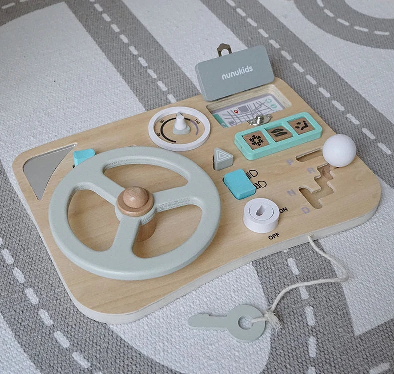 Montessori Wooden Busy Board - Interactive Car Dashboard Toy