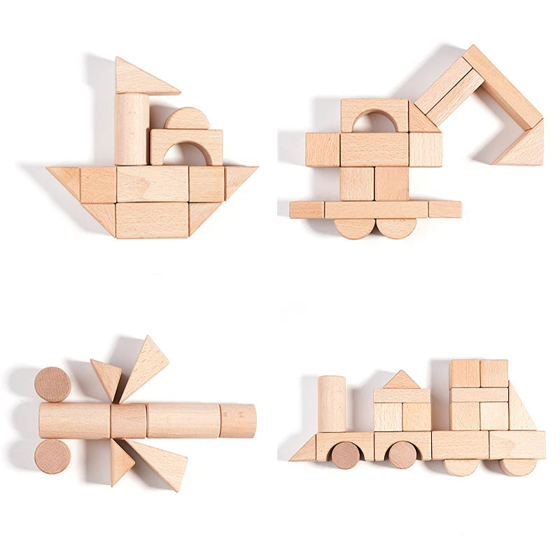 Montessori Natural Wood Building Blocks – 100-Piece Set Educational Toys