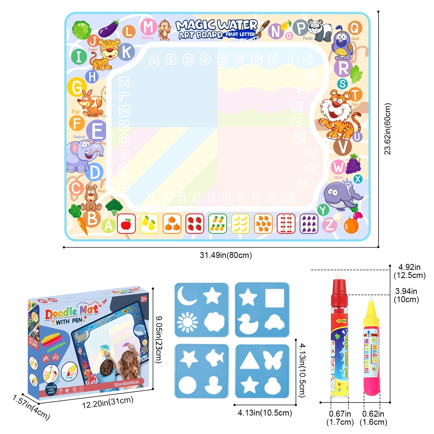 Toyzmagic Magic Water Drawing Mat, Toddlers Painting Coloring Pads - Toys for Kids