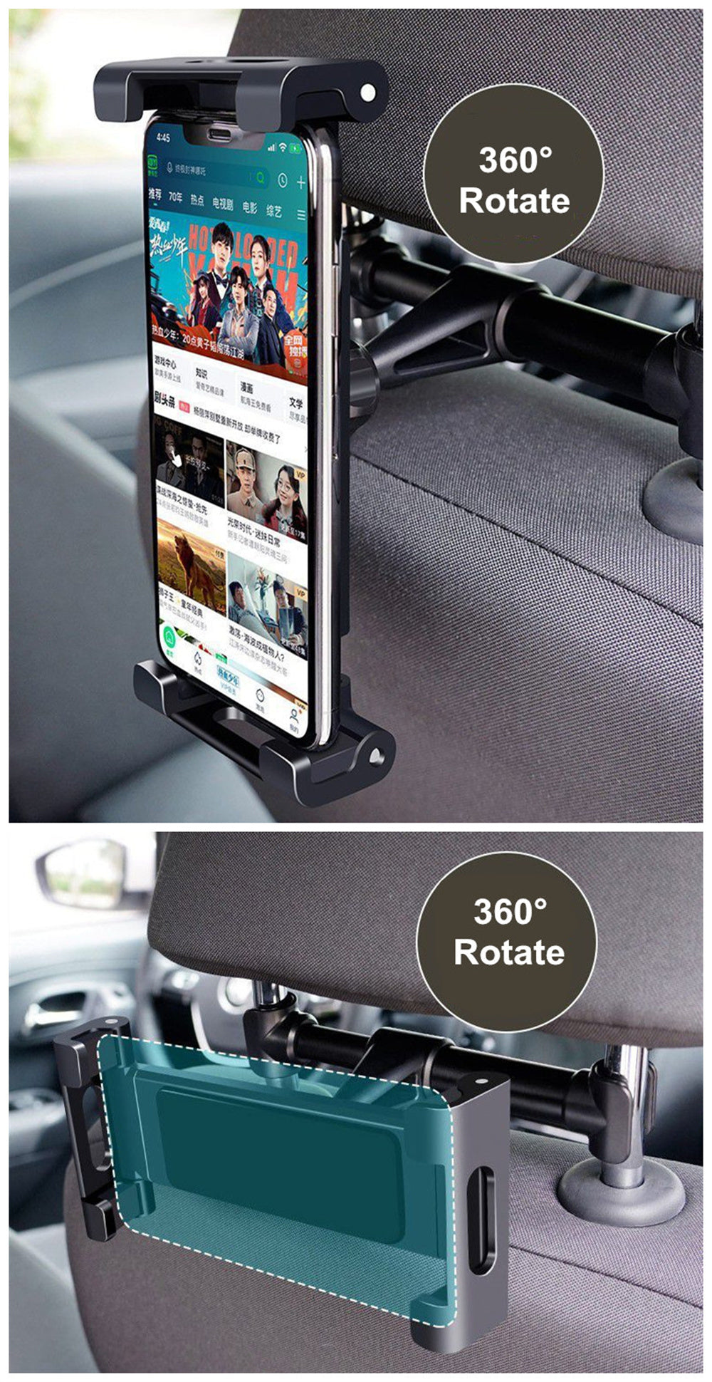 Universal Car Seat Headrest Mount – Adjustable Tablet &amp; Phone Holder