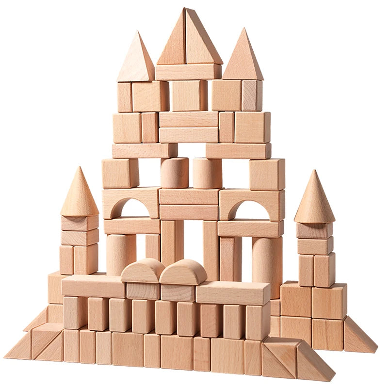 Montessori Natural Wood Building Blocks – 100-Piece Set Educational Toys